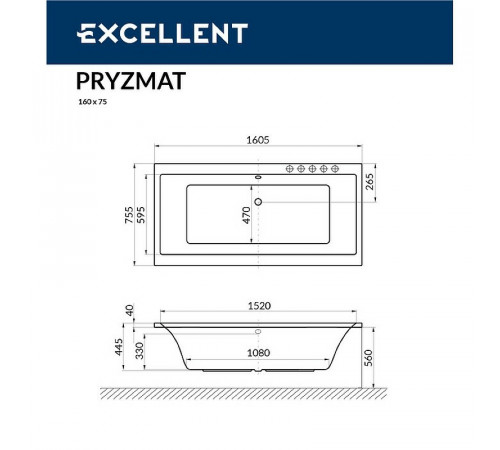 Акриловая ванна Excellent Pryzmat 160x75 WAEX.PRY16.LINE.BR с гидромассажем