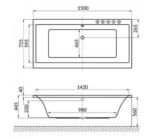 Акриловая ванна Excellent Pryzmat 150x75 WAEX.PRY15.LINE.CR с гидромассажем