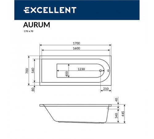 Акриловая ванна Excellent Aurum 170x70 WAEX.AUR17.LUX.CR с гидромассажем