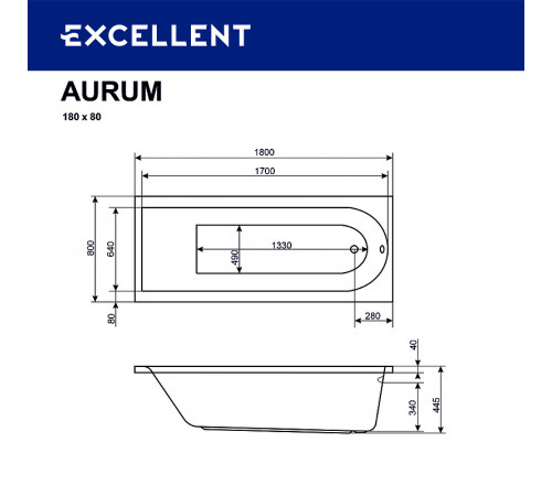 Акриловая ванна Excellent Aurum 180x80 WAEX.AUR18.AERO.CR с аэромассажем