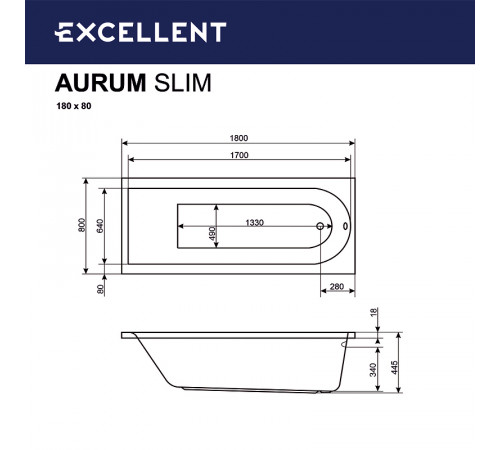 Акриловая ванна Excellent Aurum Slim 180x80 WAEX.AUR18S.HYDRO+.CR с гидромассажем