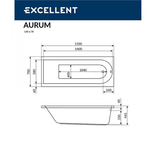 Акриловая ванна Excellent Aurum 150x70 WAEX.AUR15.HYDRO+.CR с гидромассажем