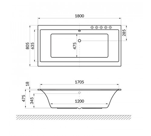 Акриловая ванна Excellent Pryzmat Slim 180x80 WAEX.PRY18WHS без гидромассажа