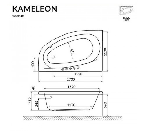 Акриловая ванна Excellent Kameleon 170х110 L WAEX.KML17WH без гидромассажа