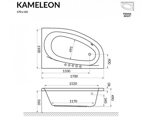 Акриловая ванна Excellent Kameleon 170х110 R WAEX.KMP17WH без гидромассажа