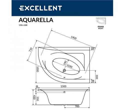 Акриловая ванна Excellent Aquarella 150x100 R WAEX.ARP15.SMART.CR с гидромассажем