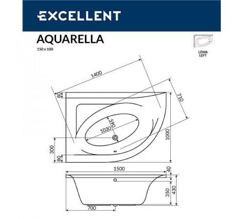 Акриловая ванна Excellent Aquarella 150x100 L WAEX.ARL15.RELAX.GL с гидромассажем