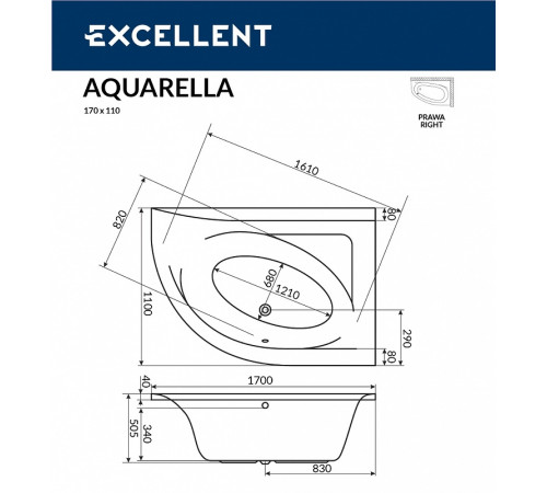 Акриловая ванна Excellent Aquarella 170x110 R WAEX.ARP17.ULTRA.CR с гидромассажем