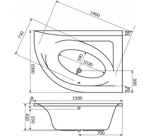 Акриловая ванна Excellent Aquarella 150x100 R WAEX.ARP15WH без гидромассажа