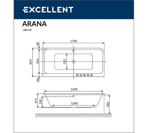 Акриловая ванна Excellent Arana 180x85 WAEX.ARA18.ULTRA.CR с гидромассажем