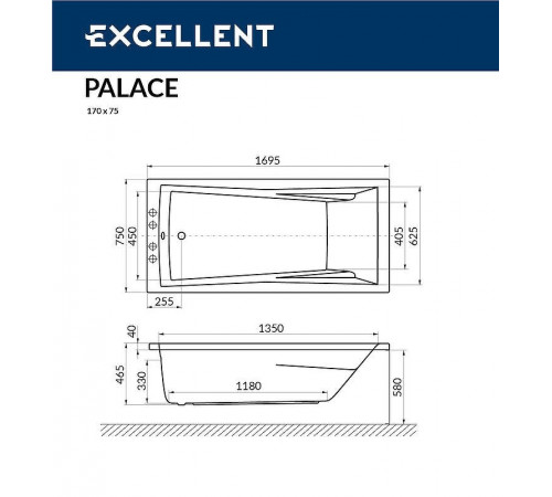 Акриловая ванна Excellent Palace 170x75 WAEX.PAL17.LINE.BR с гидромассажем