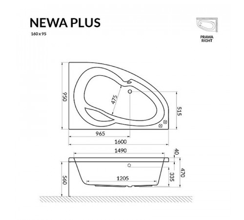 Акриловая ванна Excellent Newa Plus 160х95 R WAEX.NEP16WH без гидромассажа