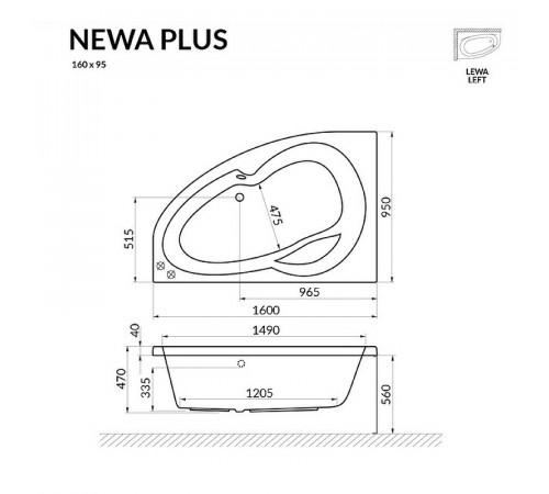 Акриловая ванна Excellent Newa Plus 160х95 L WAEX.NEL16WH без гидромассажа