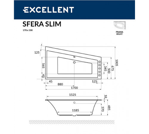 Акриловая ванна Excellent Sfera Slim 170x100 R WAEX.SFP17S.RELAX.CR с гидромассажем