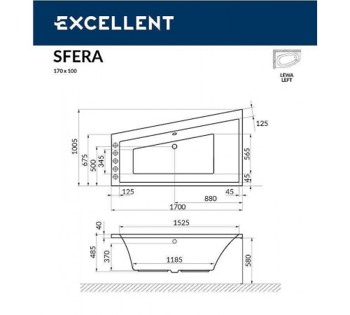 Акриловая ванна Excellent Sfera 170x100 L WAEX.SFL17.ULTRA.GL с гидромассажем