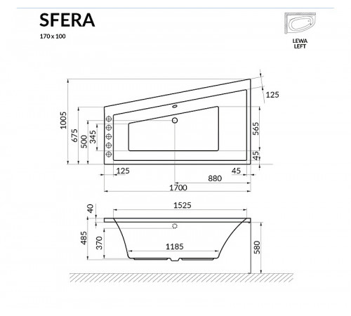 Акриловая ванна Excellent Sfera 170х100 L WAEX.SFL17WH без гидромассажа