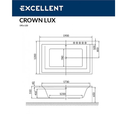 Акриловая ванна Excellent Crown Lux 190x120 WAEX.CRO19.LINE.GL с гидромассажем