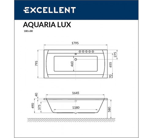 Акриловая ванна Excellent Aquaria Lux 180x80 WAEX.AQU18.ULTRA.GL с гидромассажем