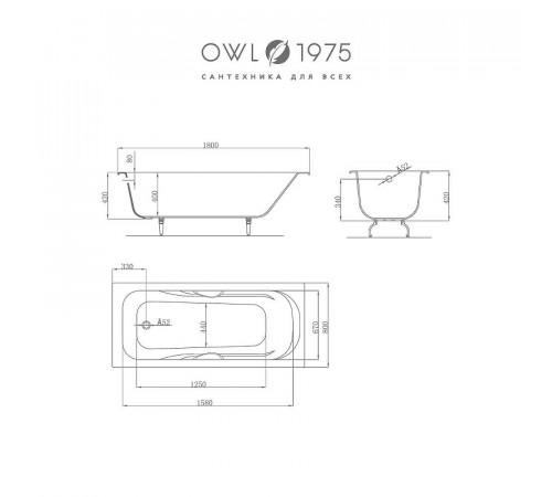 Чугунная ванна Owl 1975 Strand 180x80 OWLIB191111 с ручками без антискользящего покрытия