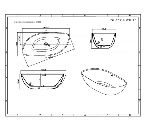 Акриловая ванна Black&White Swan SB 222 180x90 222SB00 без гидромассажа