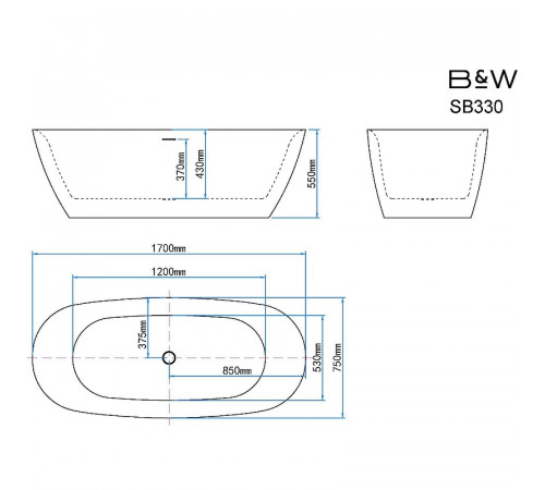 Акриловая ванна Black&White Swan SB330 Grey 170x75 330SBGR Серая матовая Белая без гидромассажа