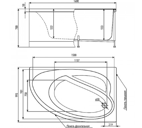 Акриловая ванна Timo Iva 160x100 L IVA1610L без гидромассажа