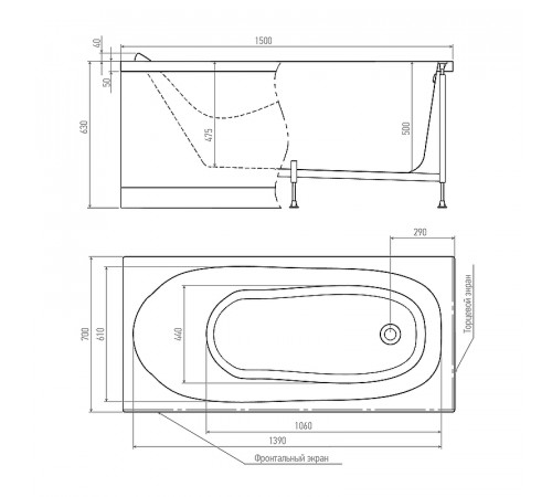 Акриловая ванна Timo Kilo 150x70 KILO1570 без гидромассажа