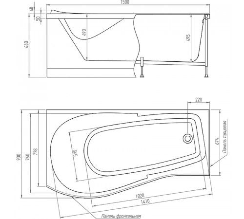 Акриловая ванна Timo Vino 150x90 L VINO1590L без гидромассажа