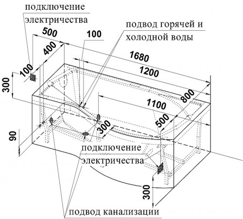 Акриловая ванна Radomir Vannesa Миранда 168х95 L 2-77-2-1-0-209 с гидромассажем Актив Хром