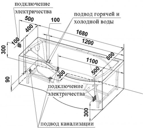 Акриловая ванна Radomir Vannesa Миранда 168х95 R 2-77-2-2-0-209 с гидромассажем Актив Хром