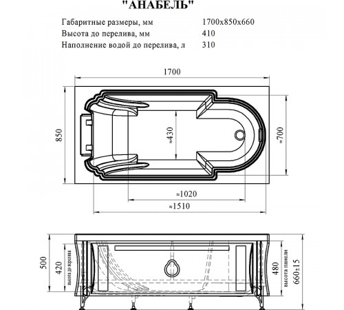 Акриловая ванна Radomir Fra Grande Анабель 170x85 4-01-4-0-1-420 Бронза без гидромассажа