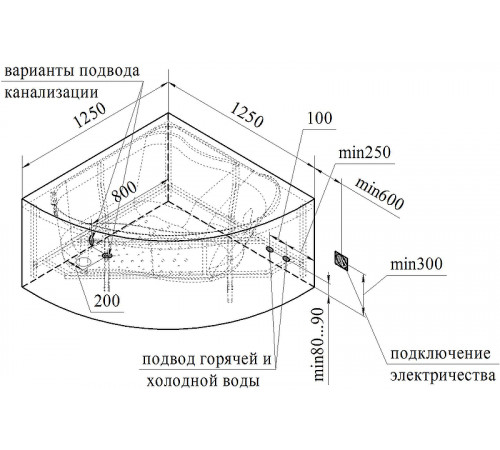 Акриловая ванна Radomir Vannesa Альтея 125x125 2-75-2-0-0-219 с гидромассажем Классик Хром