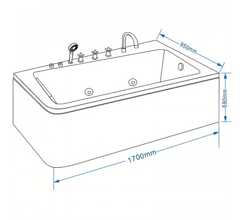 Акриловая ванна Grossman 170х95 GR-17095-1L с гидромассажем