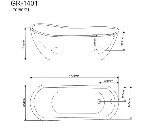 Акриловая ванна Grossman Galaxy 170х80 GR-1401 без гидромассажа