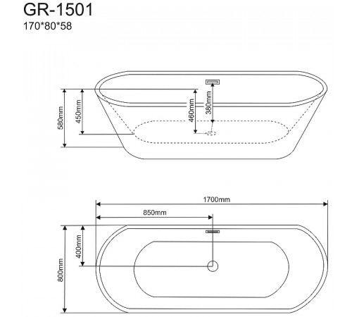 Акриловая ванна Grossman Forta 170х80 GR-1501 без гидромассажа