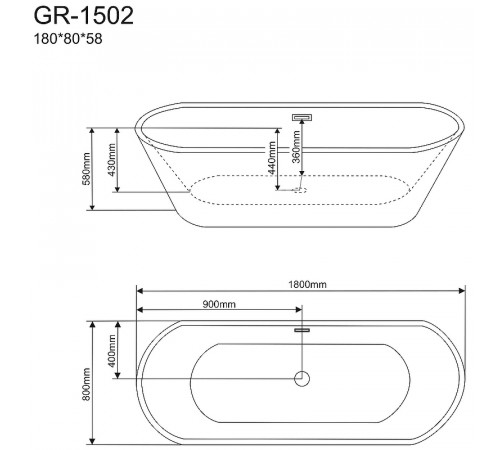 Акриловая ванна Grossman Forta 180х80 GR-1502 без гидромассажа