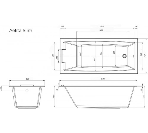 Акриловая ванна Marka One Aelita 170х75 Slim 01ае1775слим без гидромассажа