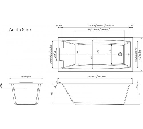 Акриловая ванна Marka One Aelita Slim 165х75 01ае1675слим без гидромассажа