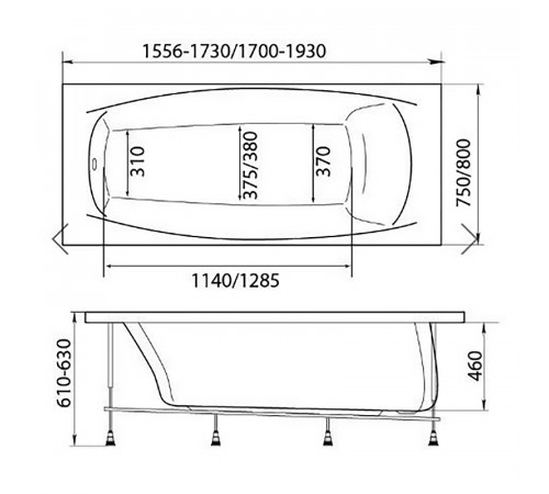 Акриловая ванна Marka One Pragmatika 173х75 01пр17375 без гидромассажа