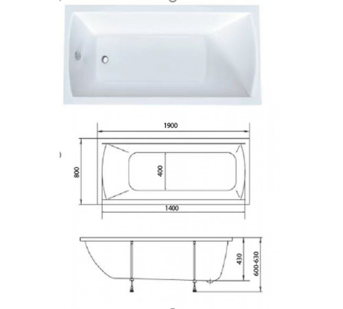 Акриловая ванна Marka One Modern 190х80 01мод1980 без гидромассажа