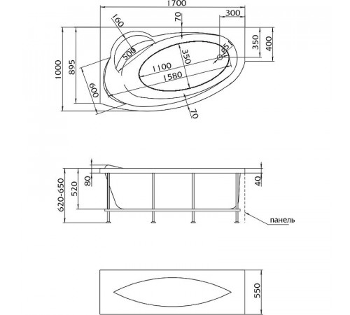 Акриловая ванна Marka One Julianna 170x100 L 01дж1410л без гидромассажа