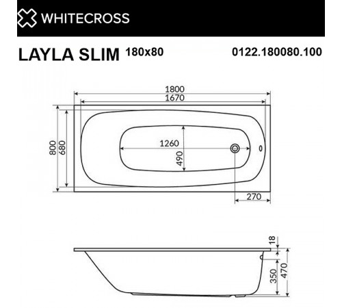 Акриловая ванна Whitecross Layla Slim 180x80 0122.180080.100.LINE.CR с гидромассажем