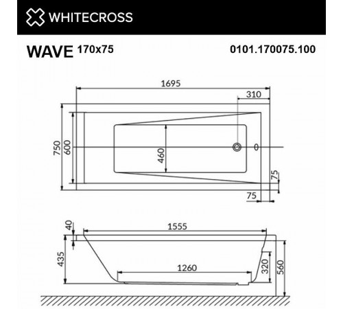 Акриловая ванна Whitecross Wave 170x75 0101.170075.100 без гидромассажа