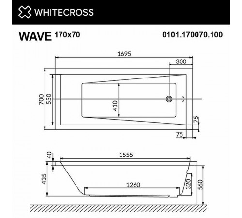 Акриловая ванна Whitecross Wave 170x70 0101.170070.100 без гидромассажа