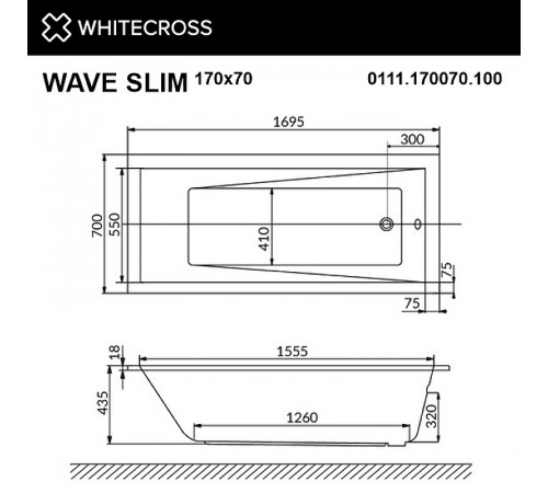 Акриловая ванна Whitecross Wave Slim 170x70 0111.170070.100.SOFT.CR с гидромассажем