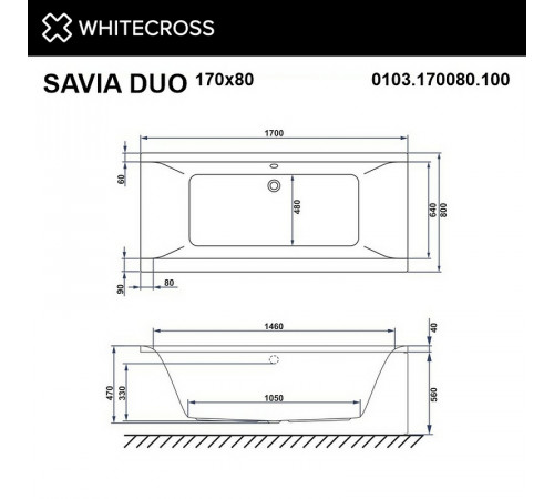 Акриловая ванна Whitecross Savia Duo 170x80 0103.170080.100.SMART.CR с гидромассажем