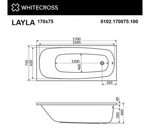 Акриловая ванна Whitecross Layla 170x75 0102.170075.100.SOFT.GL с гидромассажем