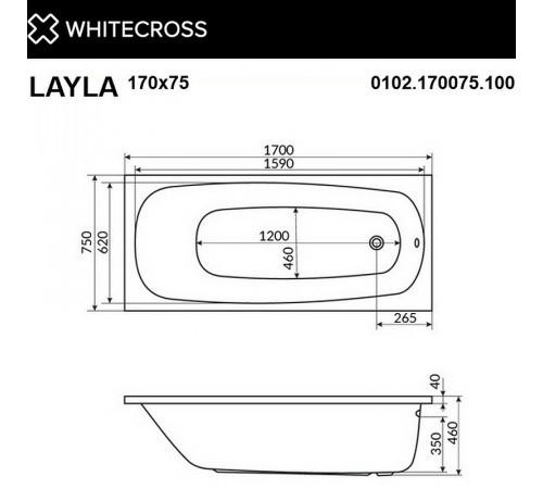 Акриловая ванна Whitecross Layla 170x75 0102.170075.100.SOFT.WH с гидромассажем