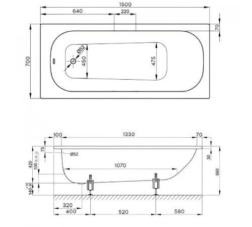 Стальная ванна Bette Form 150x70 2941-000 AD PLUS с шумоизоляцией и антигрязевым покрытием