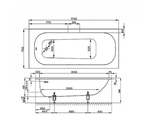 Стальная ванна Bette Form 175x75 2949-000 AD с шумоизоляцией